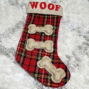 Vintage WOOF  Christmas Festive Plaid Pets Stocking